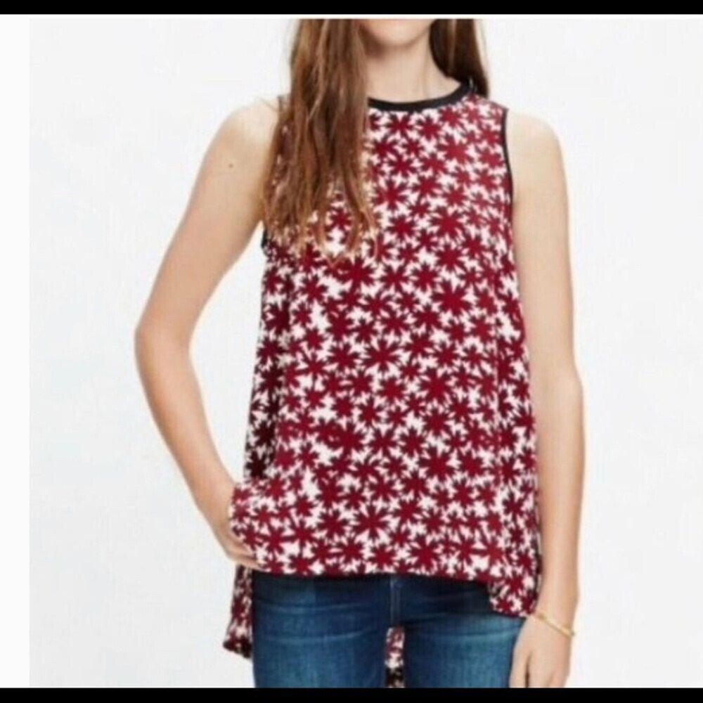 Madewell top/blouse 100% Silk Floral Canal Tank Pressed Flower Sz M Red/blue